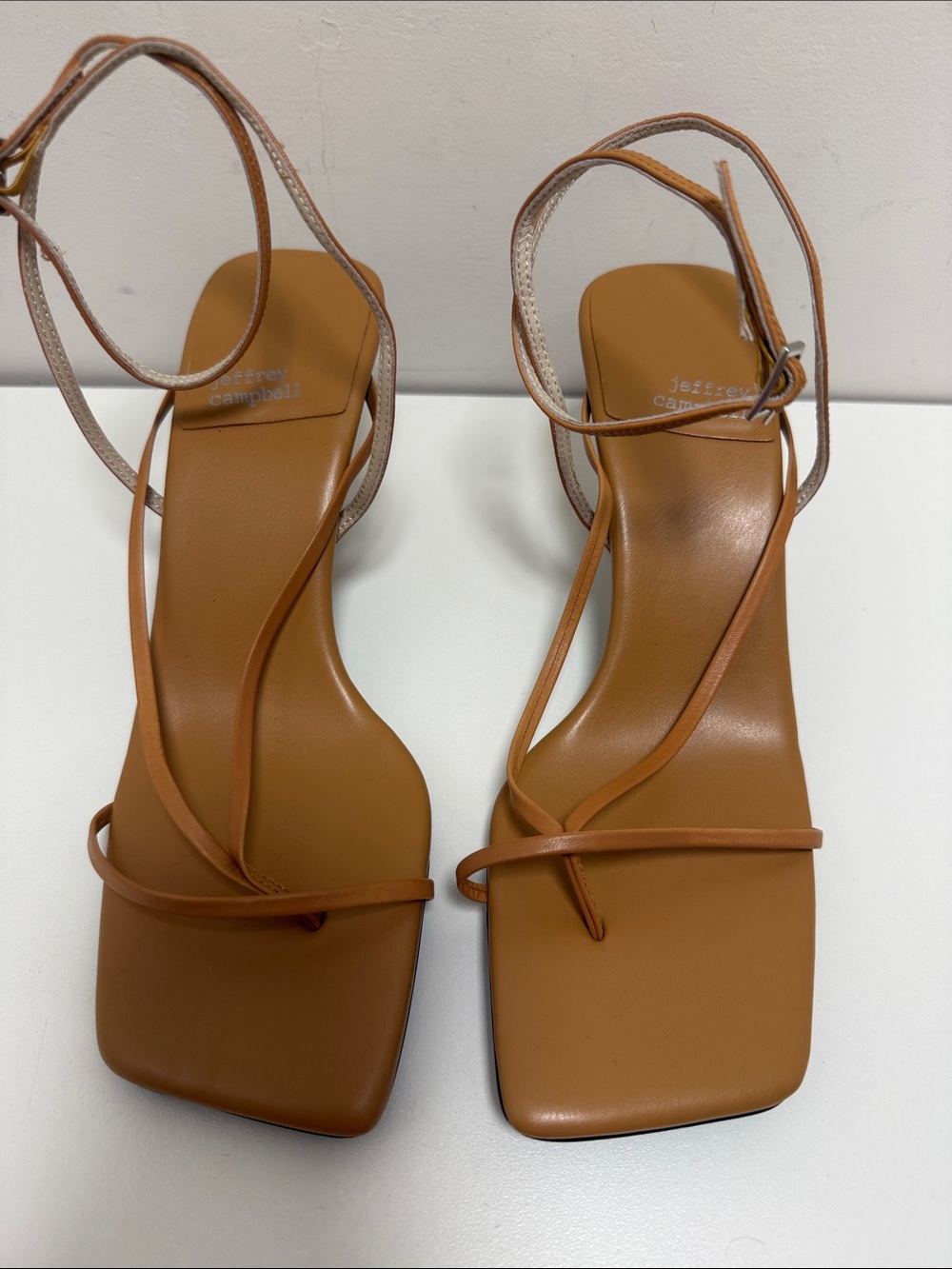 Jeffrey Campbell Flux Tan Strappy Square-Toe Ankle Strap Heel sz 7.5 - Picture 5 of 11